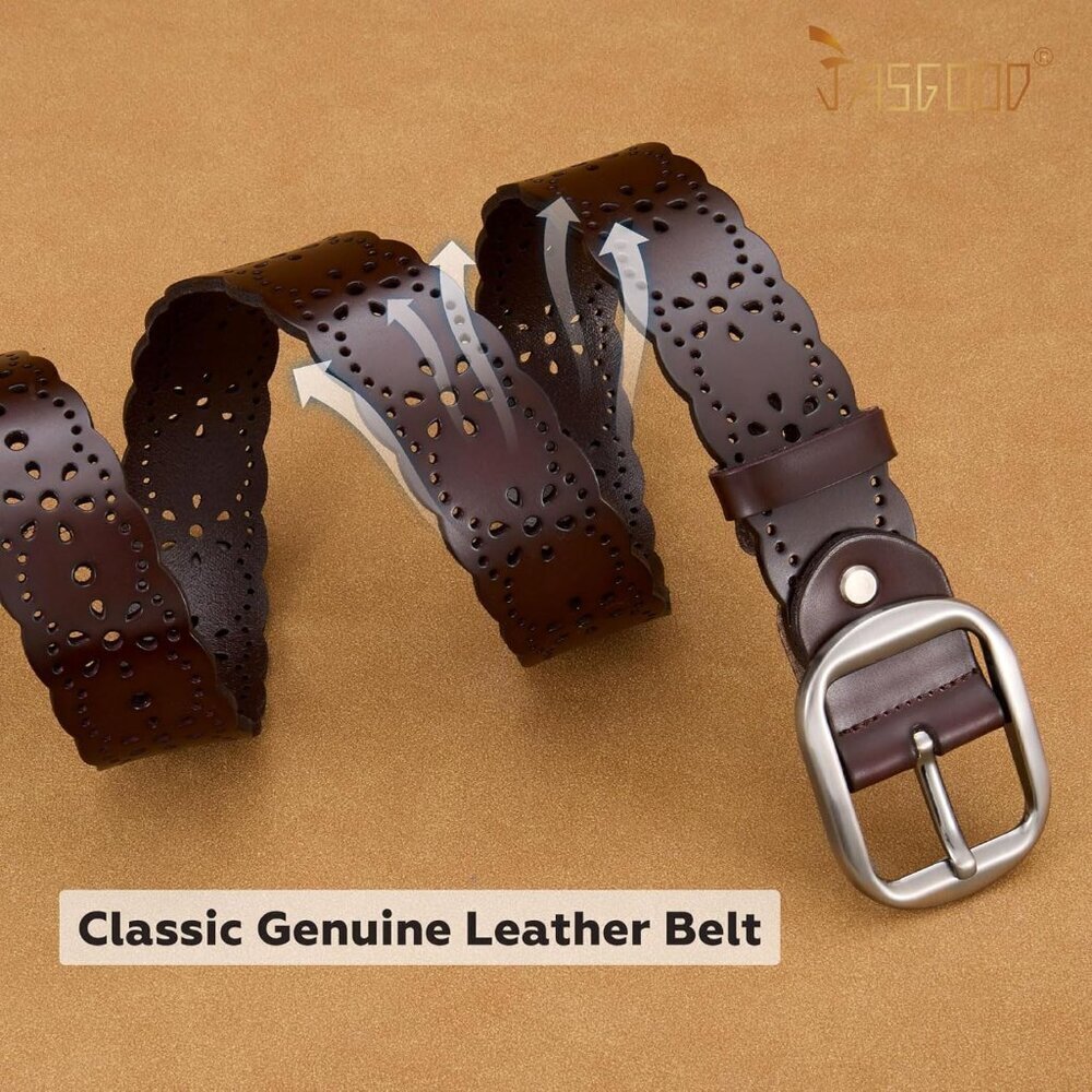 Women's Hollow Flower Genuine Leather Belt Jeans Pants Wide Belt For Ladies - Picture 5 of 6